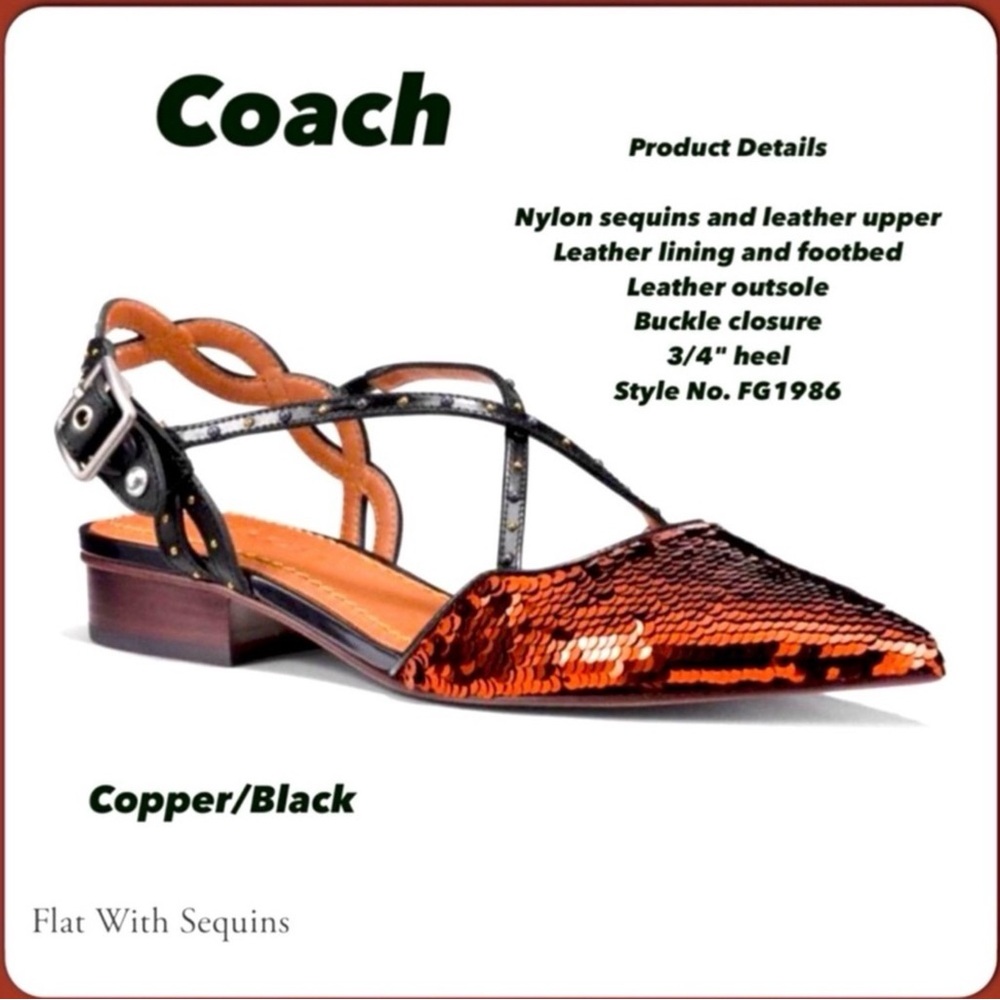 💕 Coach Copper and Black Sequined Pointed Slingback Flats 🥿🥿💕